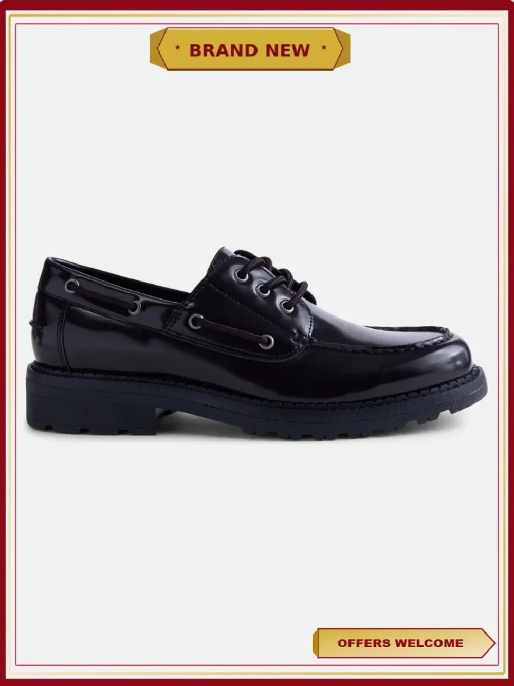 Faux Leather Chunky Boater Shoes Moc Toe Lace Up
